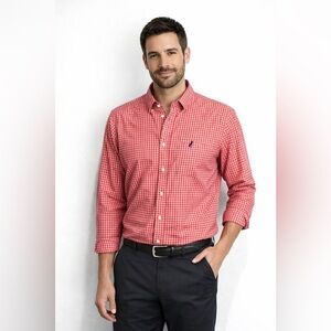 Thomas Pink Red Gingham Button Down Shirt Mens M Cotton